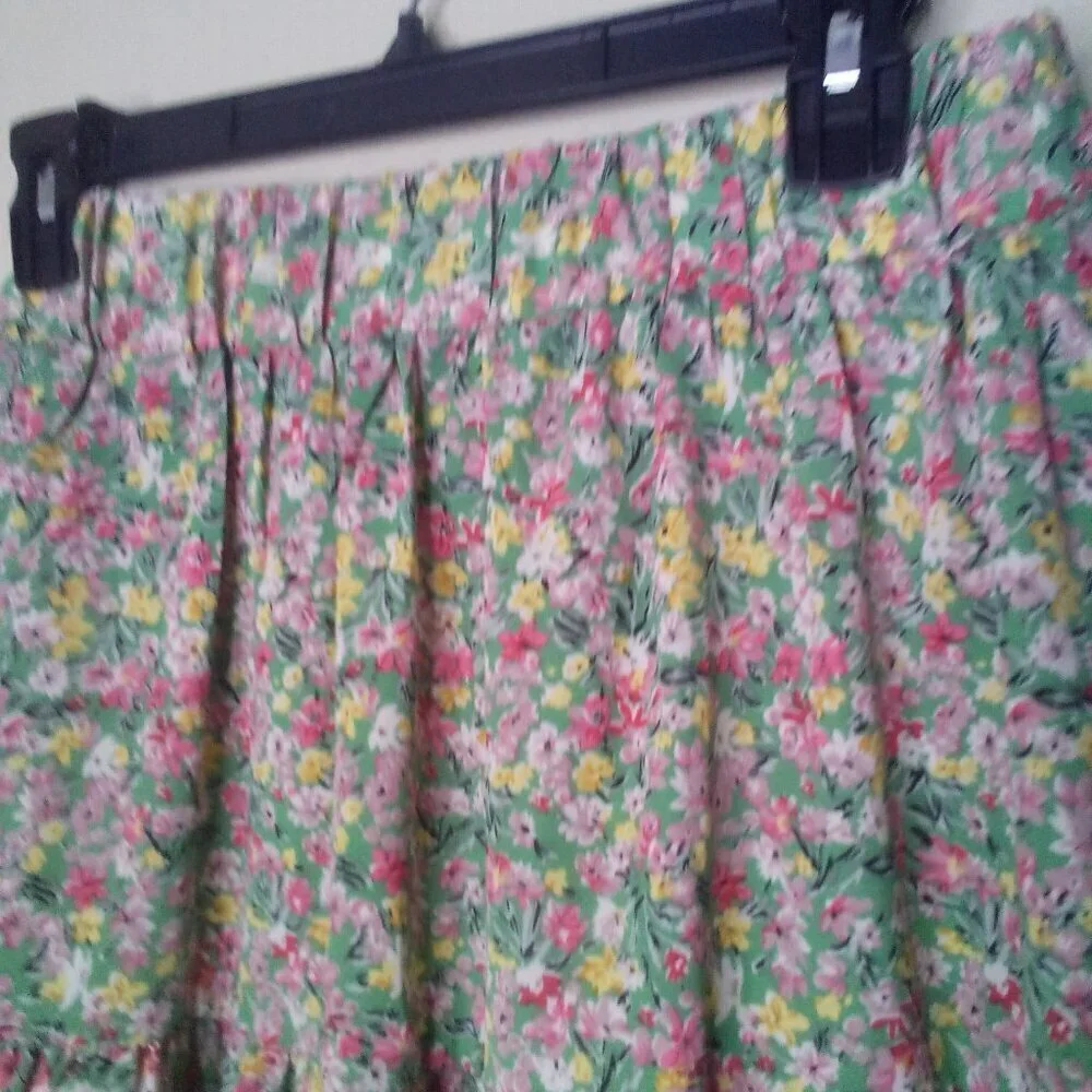 Umgee Skirt S Women Short Ruffle Pull On Elastic Back Waist Colorful Floral